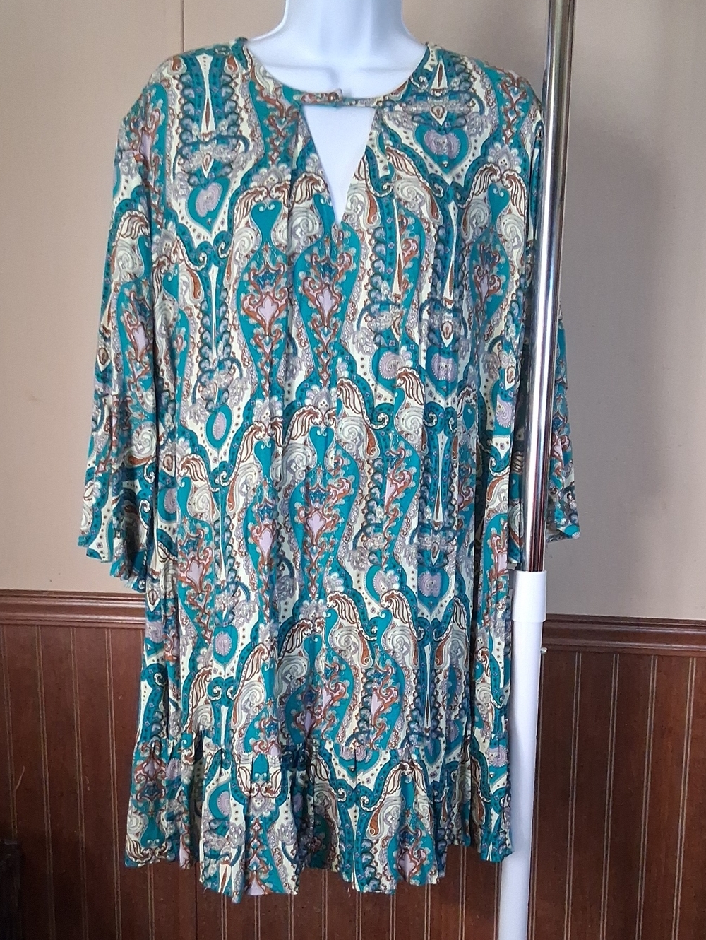 Umgee Teal Paisley Mini Dress with Keyhole